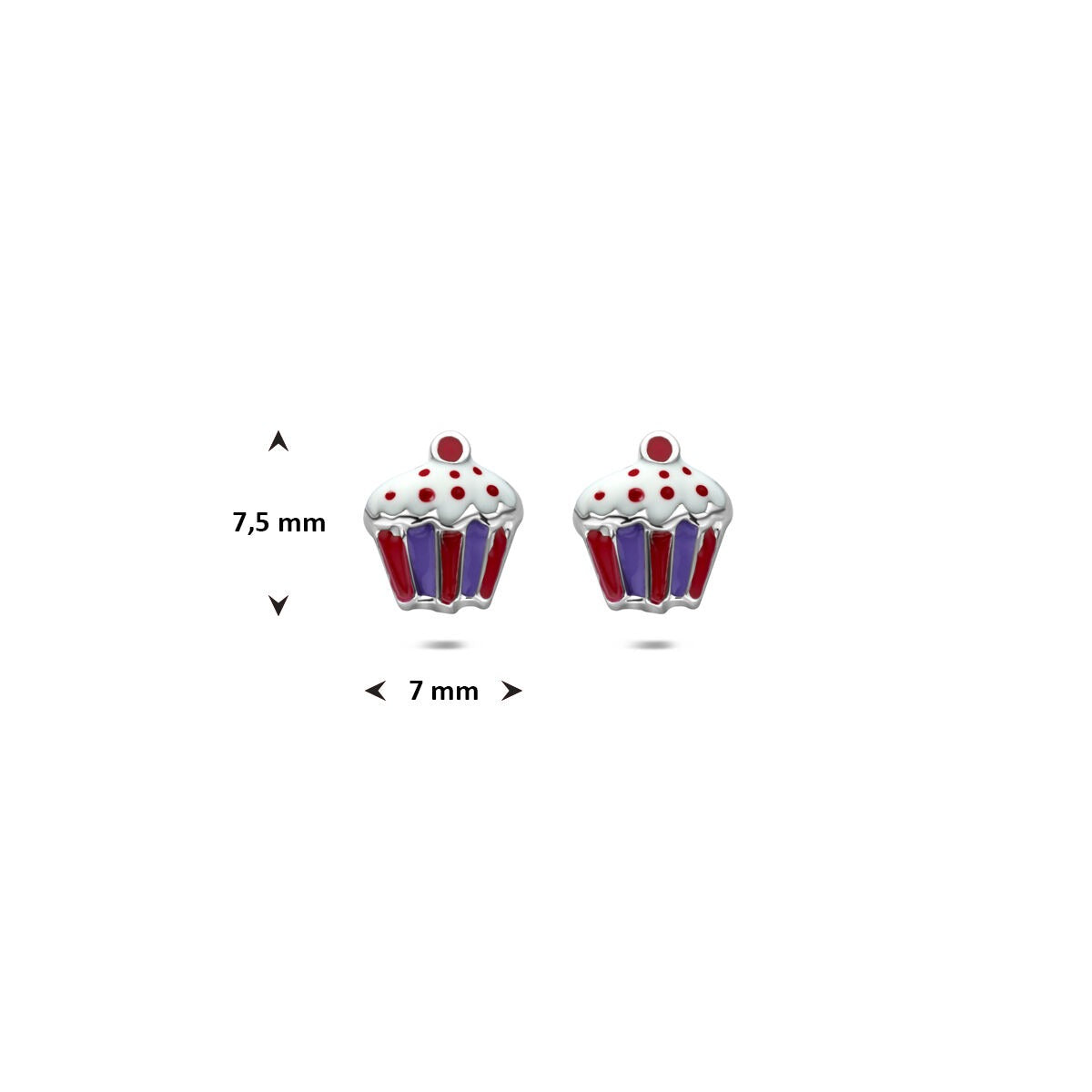 Srebrne kolczyki wkrętki cupcake – rodowane dziecięca biżuteria 7,5 mm