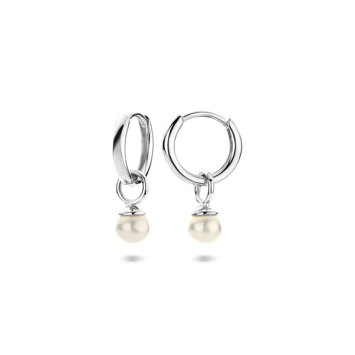 Srebrne kolczyki koła z perłą – rodowane srebro 925, 18 mm