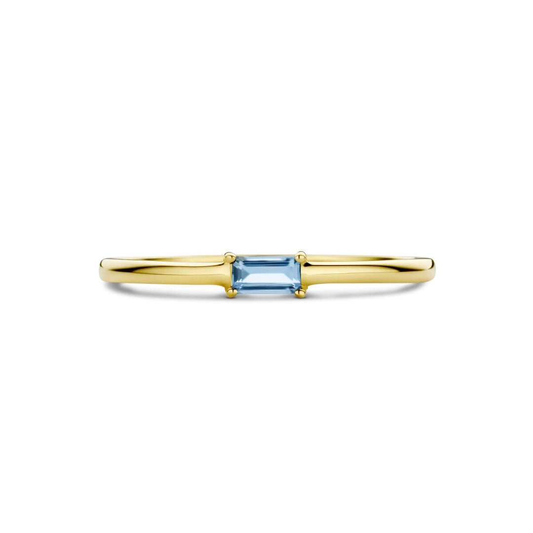 14k geelgouden ring met baguette geslepen aquamarijn