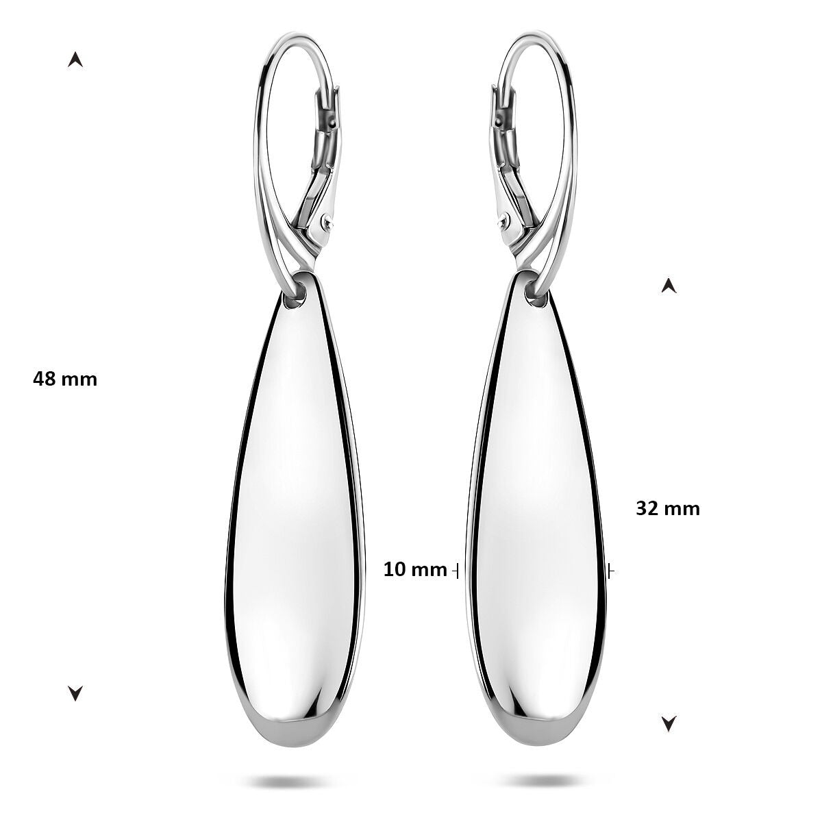 Srebrne kolczyki damskie – kształt kropli 48 mm