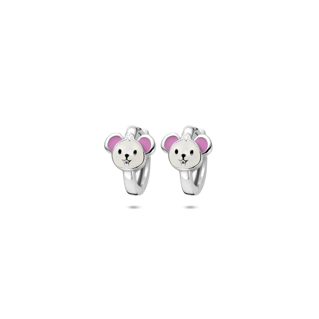 Zilveren kinder klapoorringen met emaille muis – 10 x 8 mm