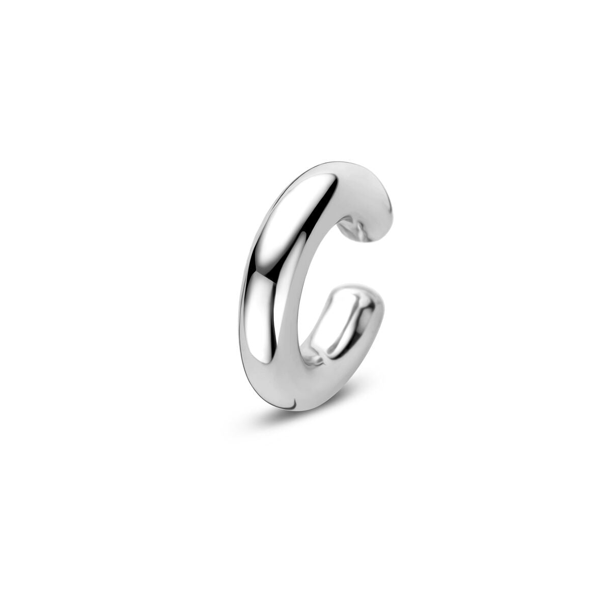 Srebrny ear cuff 925, gerhodynowany, o prostym designie, gładki i błyszczący.