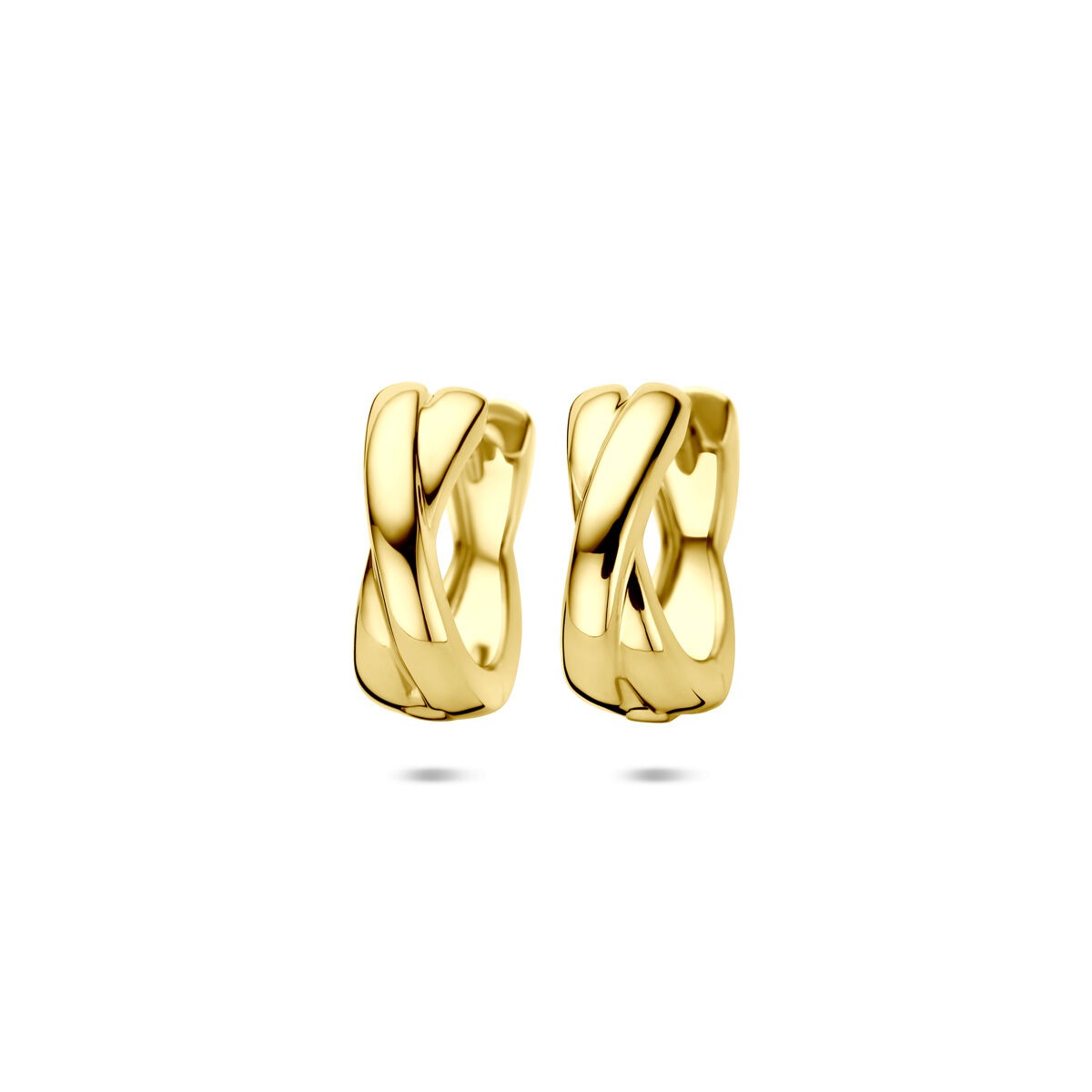 Vergulde zilveren klapoorringen met een moderne, golvende vorm, 15 x 5,5 mm.