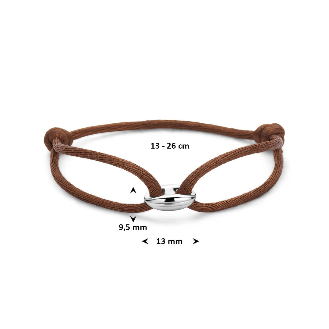 Bruine satijnen armband met zilveren koffieboon