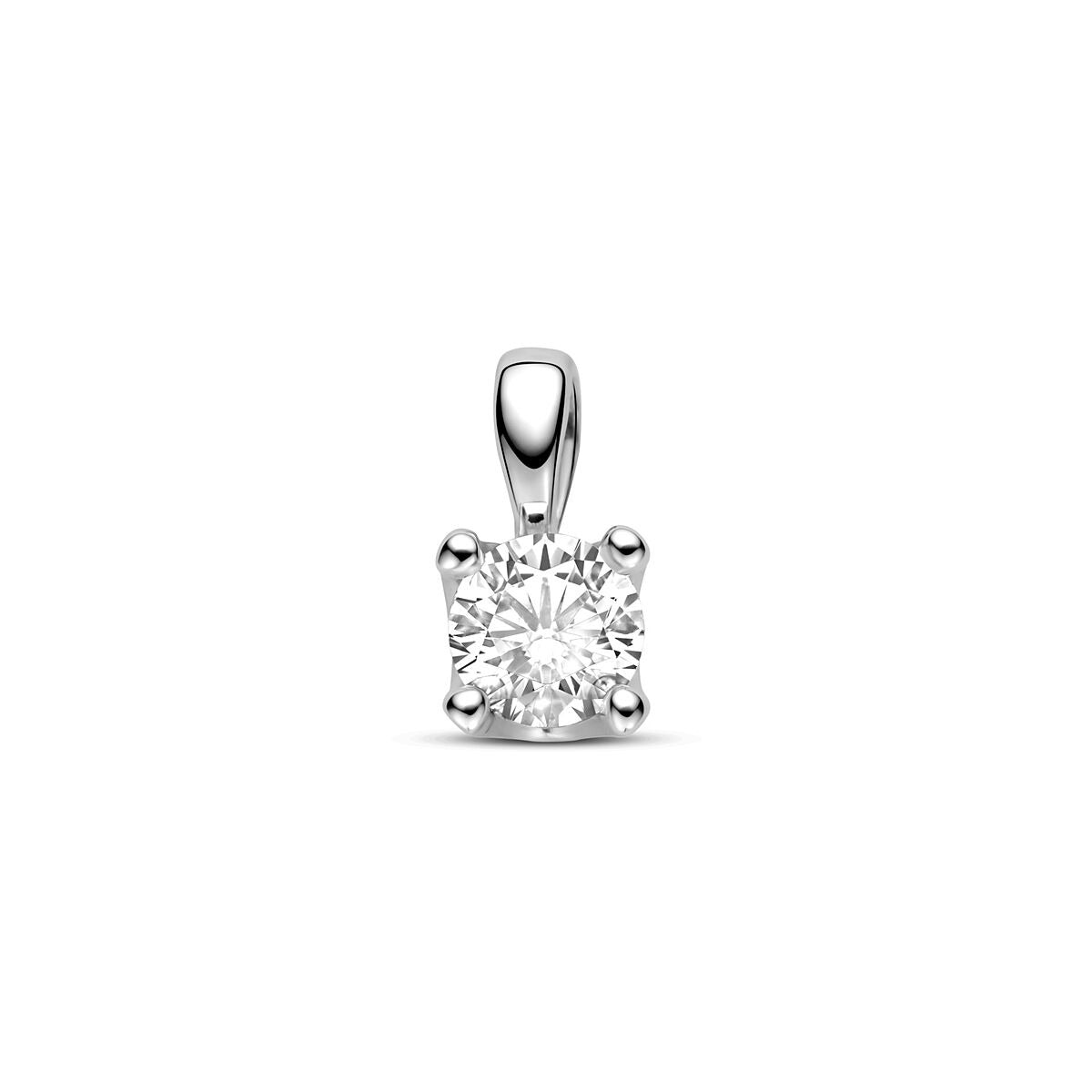 Zilveren hanger van gerhodineerd 925 zilver met een heldere zirkonia in vierkante zetting.