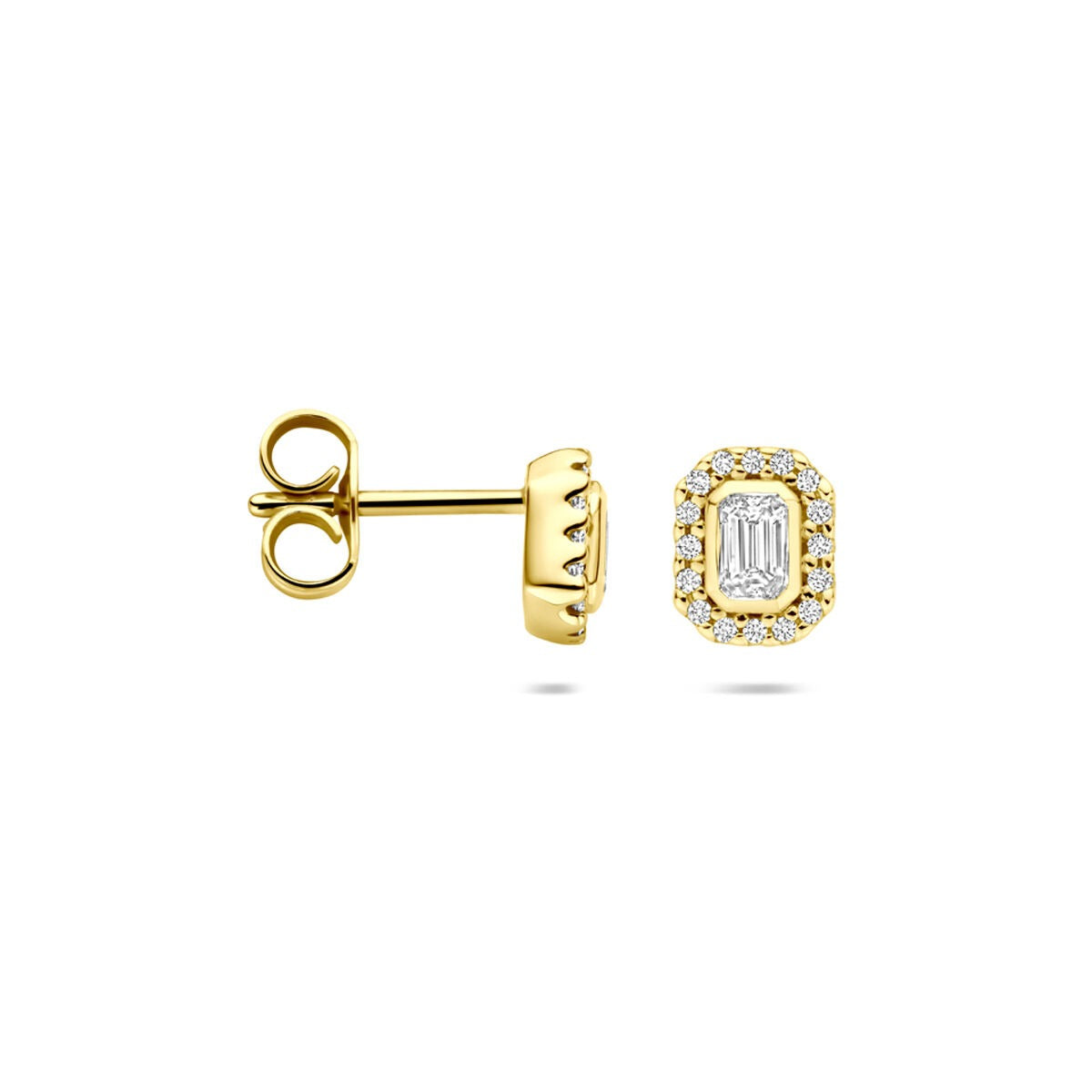 14k żółte złoto kolczyki wkrętki z diamentem szlifowanym w kształcie szmaragdu