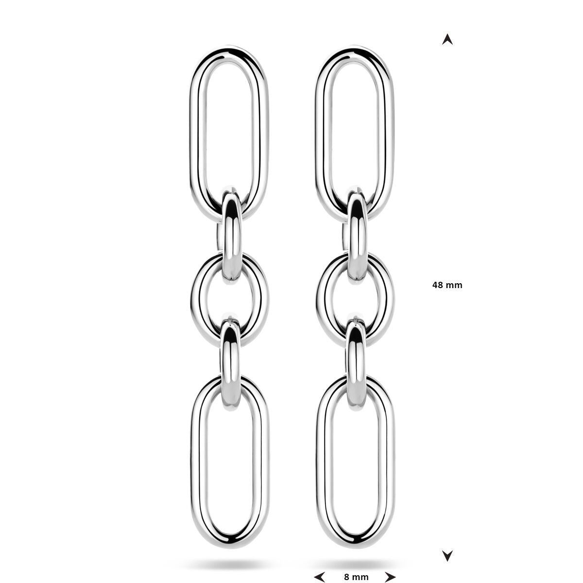 Srebrne kolczyki z ogniwem – rodowane srebro 925, 48 mm wysokości
