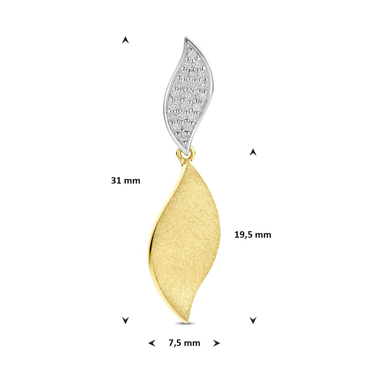 wisiorek poli/mat diament 0.09ct h si 31 mm 14K bicolor złoto żółte/białe