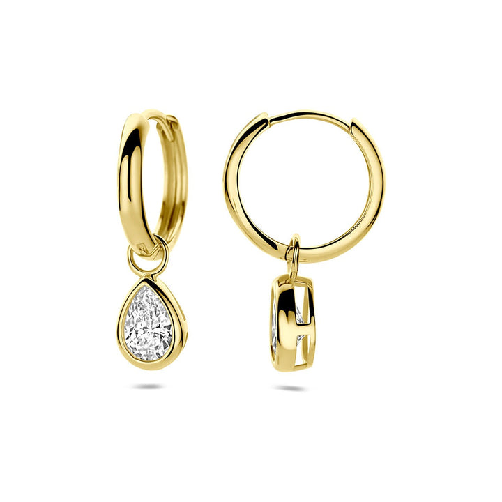 14k Geelgouden oorringen met peervormige zirkonia
