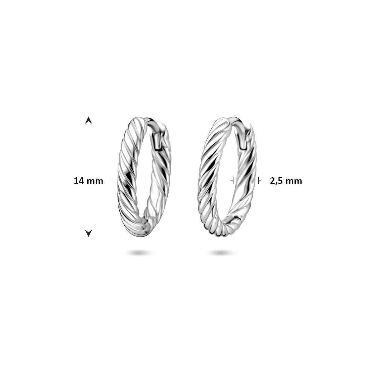 Srebrne kolczyki koła skręcone rodowane 14 mm