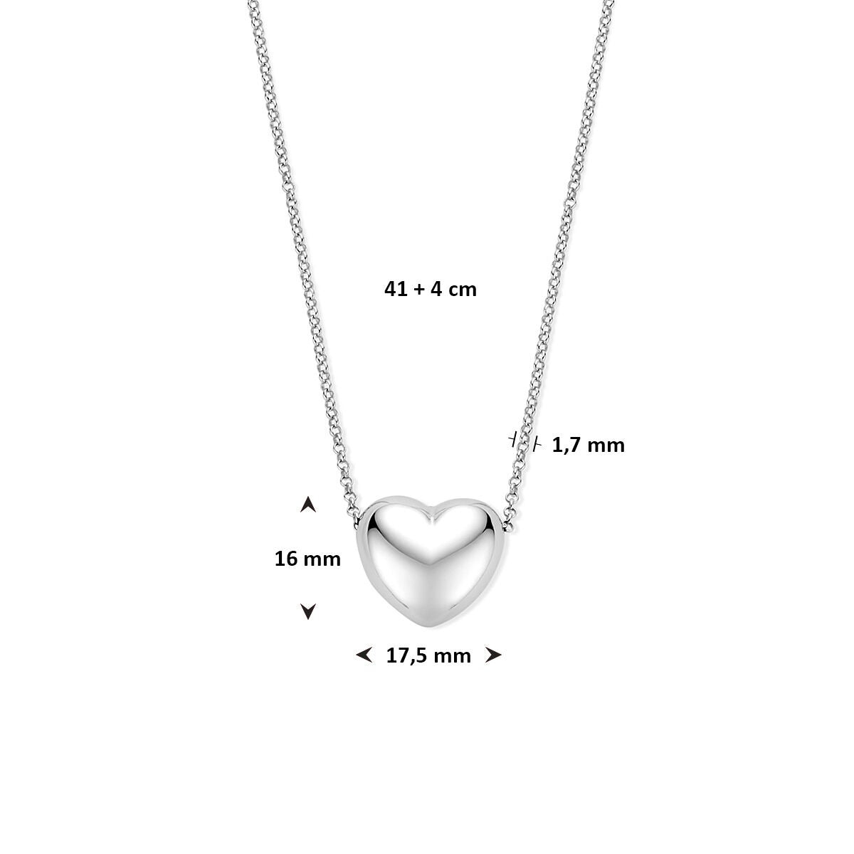 Srebrny naszyjnik z serduszkiem – rodowany 925 srebro 41 + 4 cm