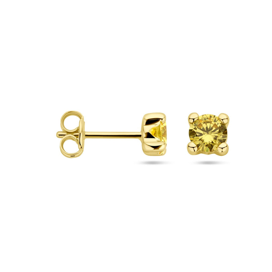 14k Geelgouden oorknoppen uitgevoerd met synthetisch citrien.
