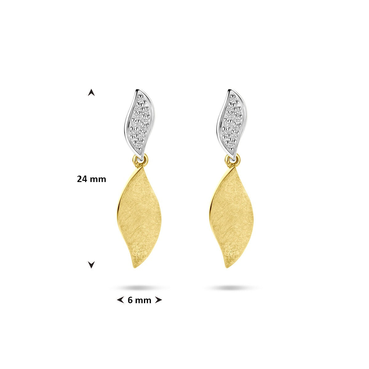 kolczyki poli/mat diament 0.06ct (2x 0.03ct) h si 24 mm 14K bicolor złoto żółte/białe