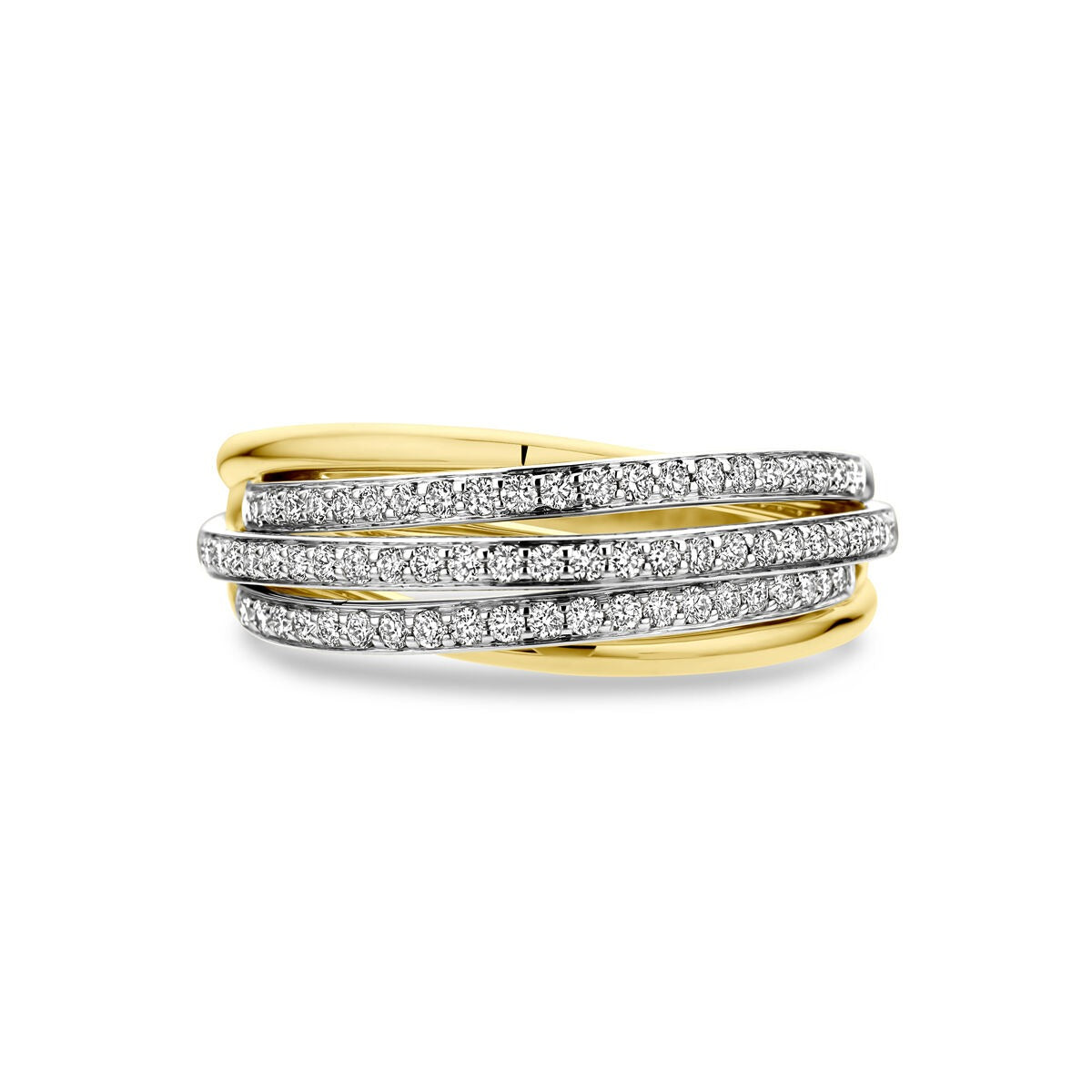 Bicolor złoty pierścionek z diamentem 14k damski – 8 mm szerokości