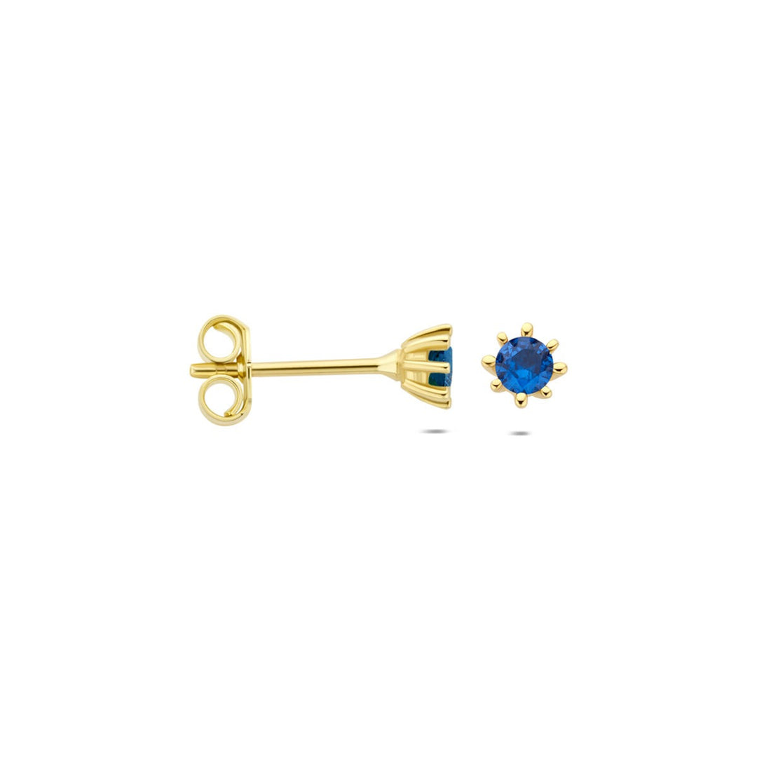 9k Geelgouden Oorknopjes met Blauwe Zirkonia