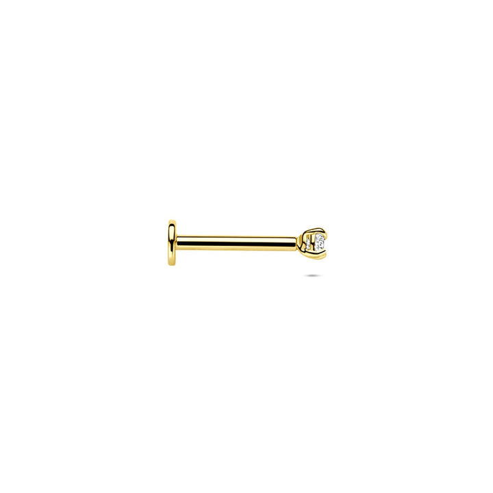 14k geelgouden flat back piercing met zirkonia