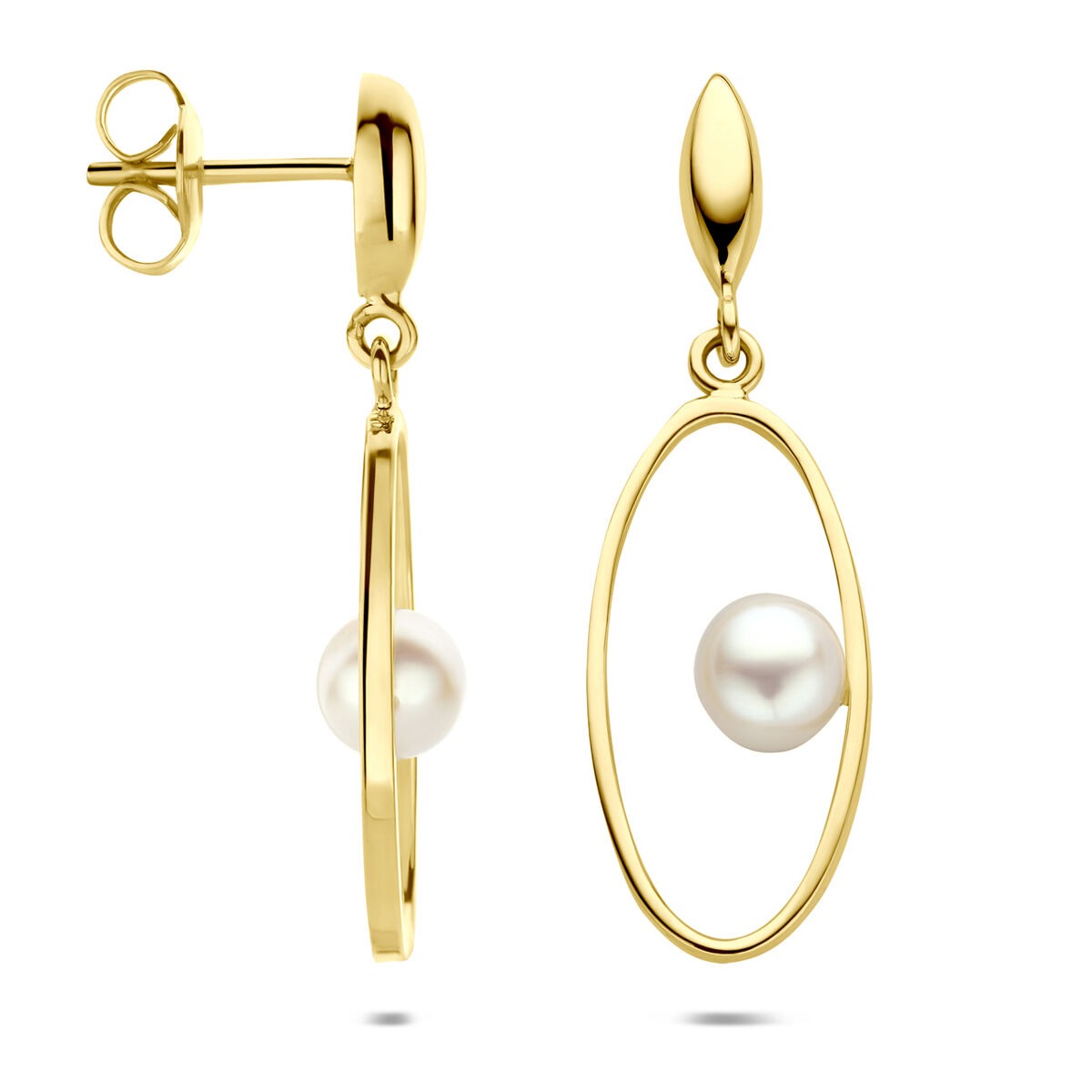 14k żółte złoto kolczyki z perłą 32 mm