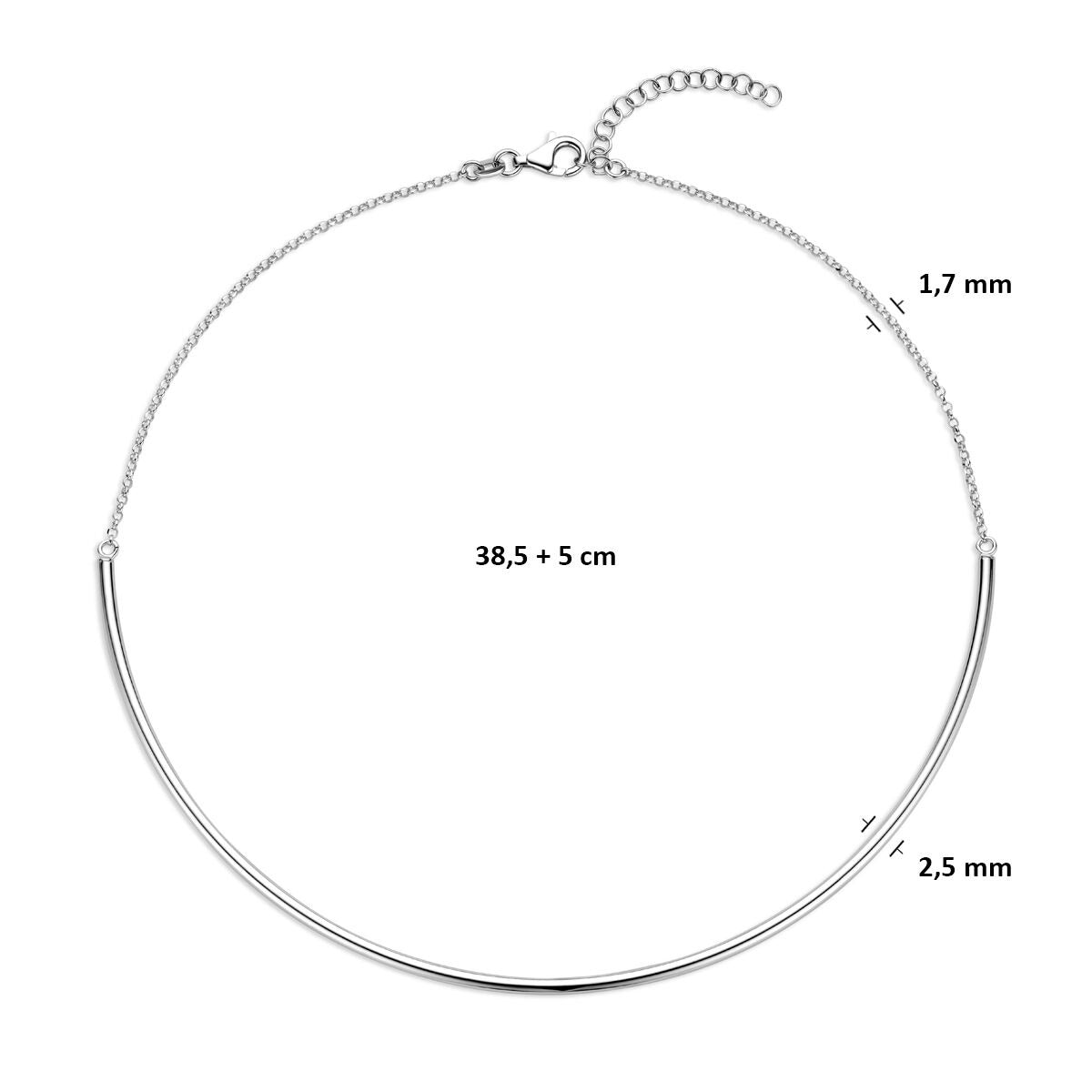 Gerhodynowany srebrny damski naszyjnik 2,5 mm 38,5 + 5 cm