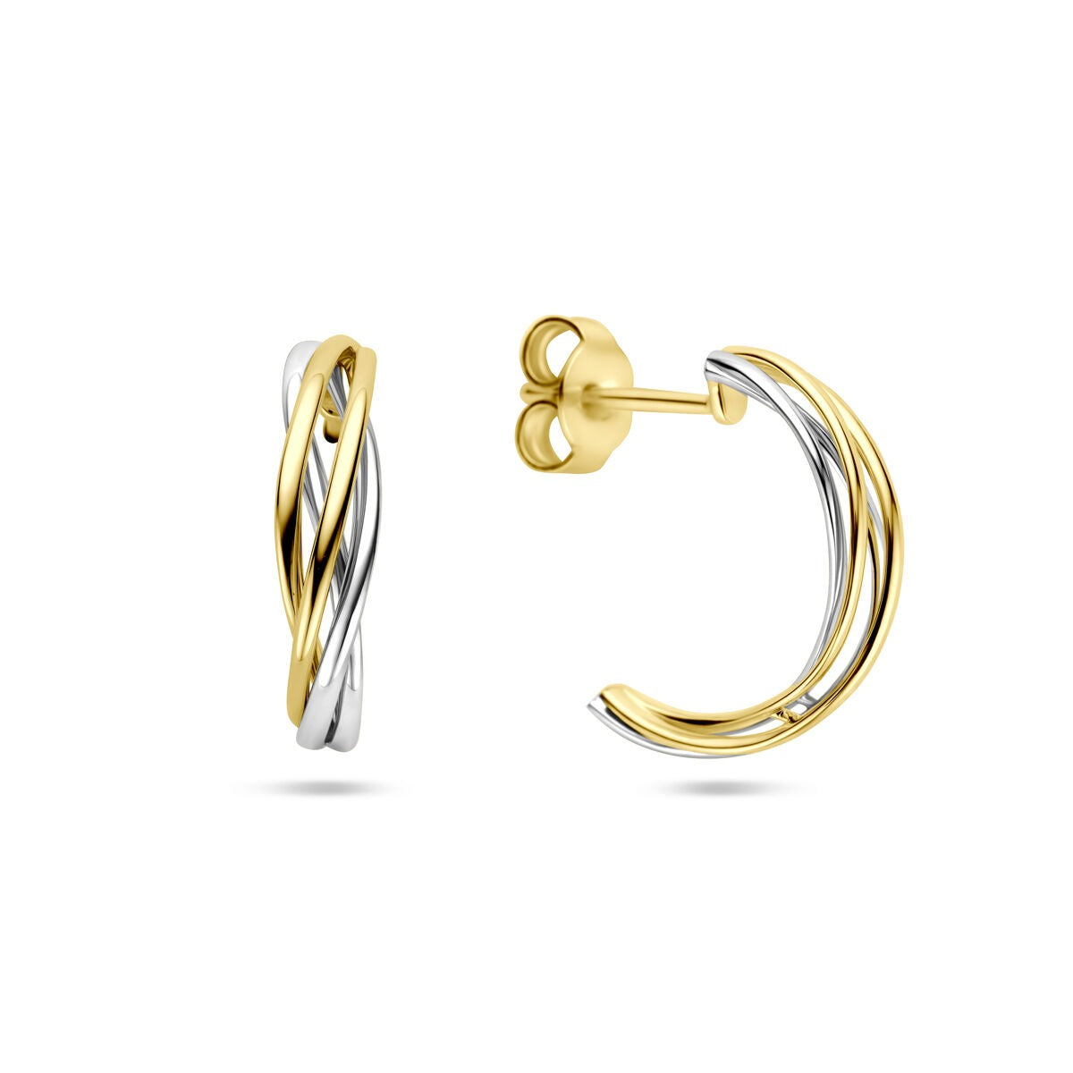 Bikolorowe kolczyki koła 14k żółte i białe złoto 17 mm