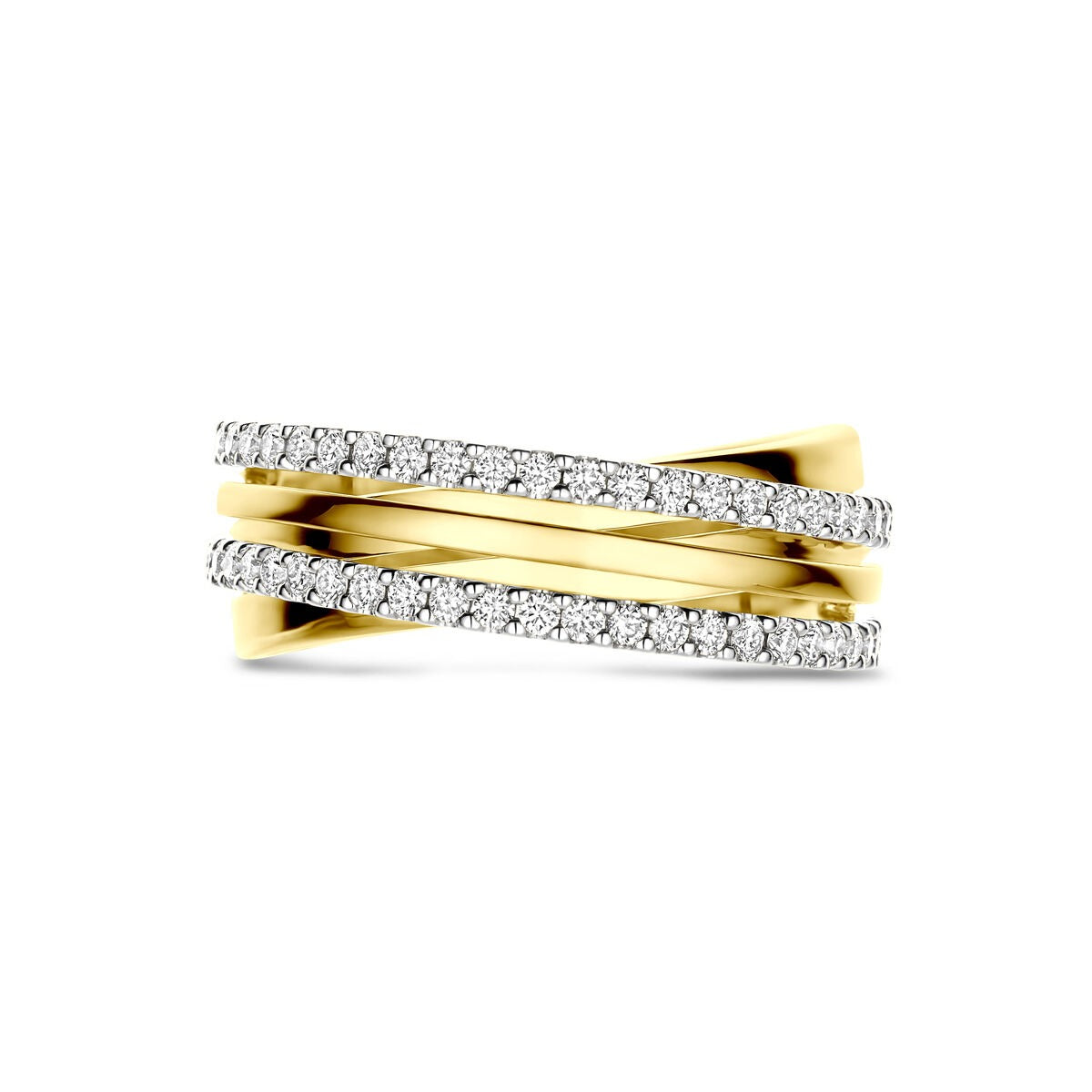Bicolor pierścionek 14k złoty z diamentami w oprawie