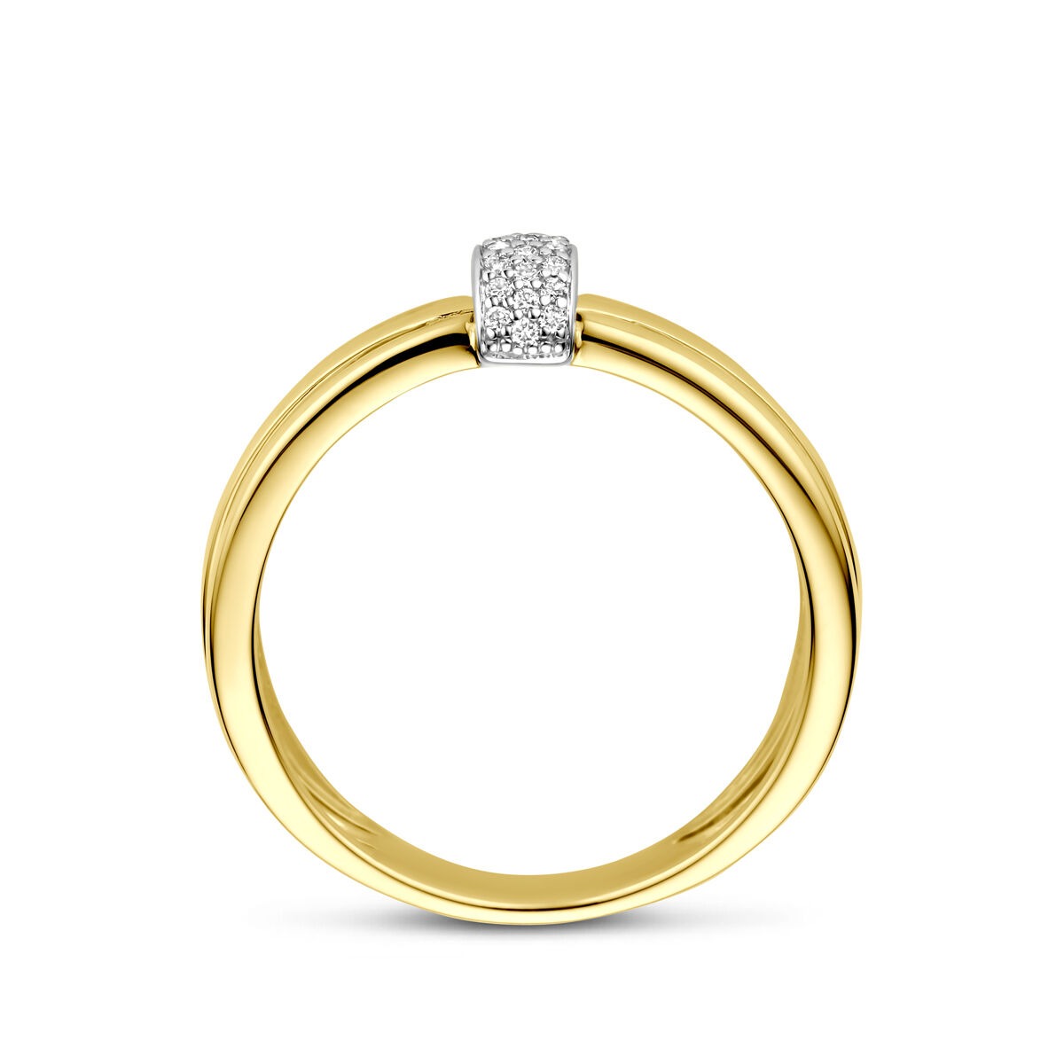 Bicolor pierścionek – 14k żółte i białe złoto z diamentem, 7 mm szeroki