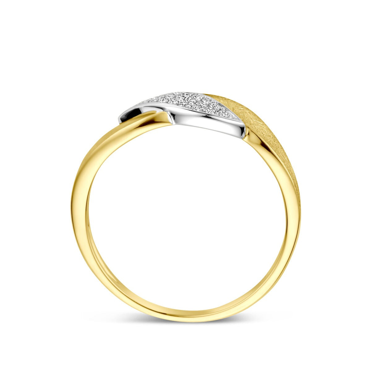 pierścionek poli/mat diament 0.08ct h si 14K bicolor złoto żółte/białe