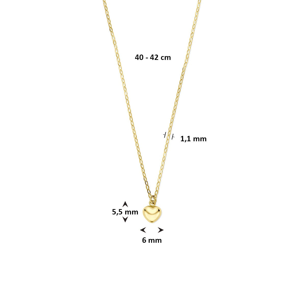 Złoty naszyjnik z serduszkiem – 14k damski naszyjnik 40 - 42 cm