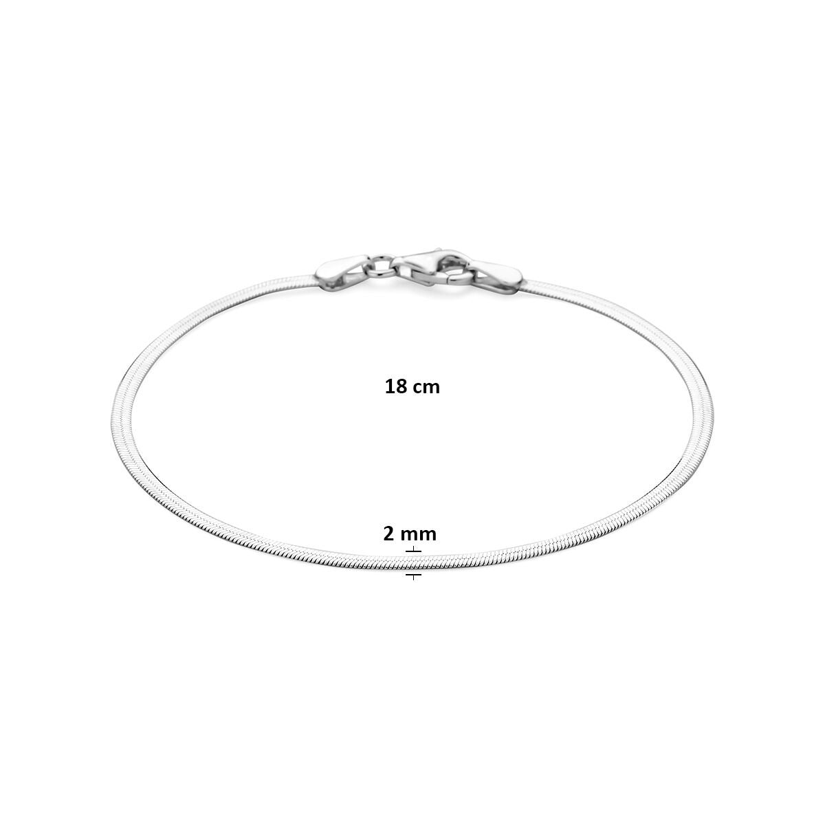 bransoletka wężowa płaska 2 mm 18 cm srebro rodowane
