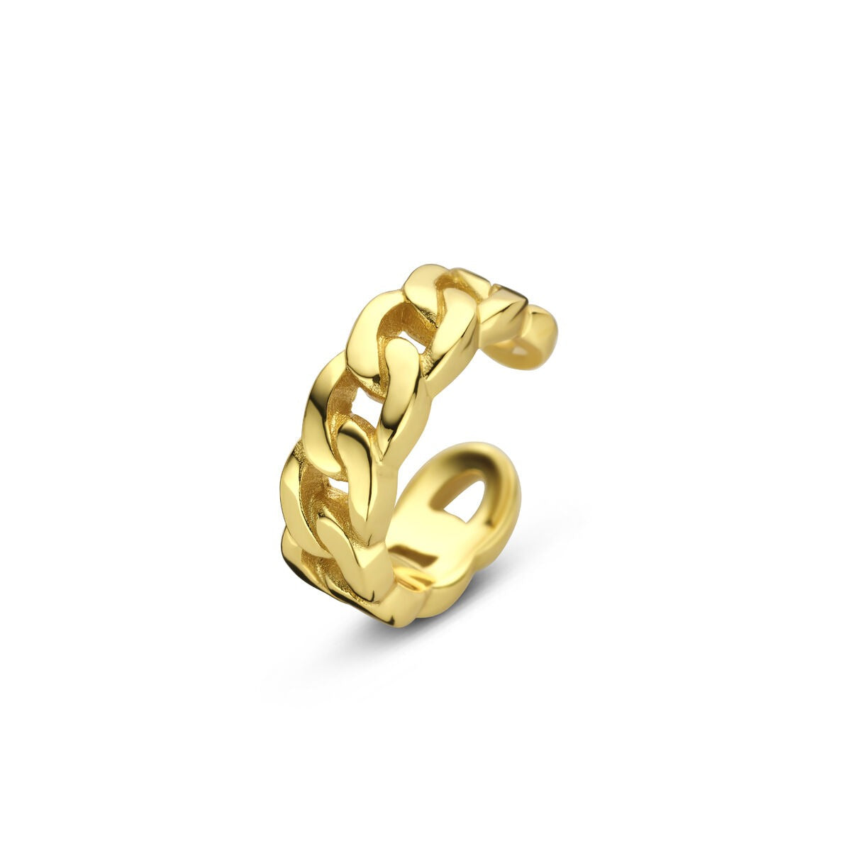 Verguld zilveren ear cuff in geelgoudkleur met een gevlochten ontwerp.