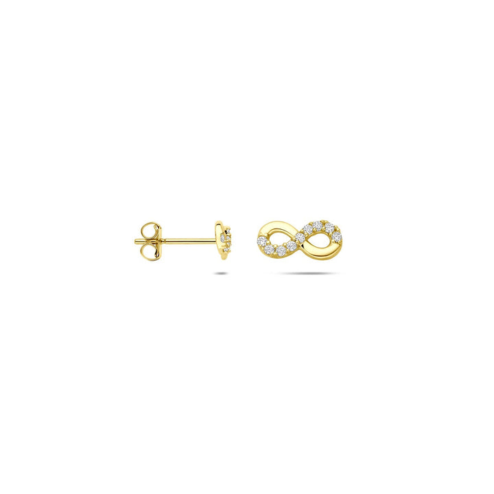 Gouden infinity oorknoppen met zirkonia – 14k