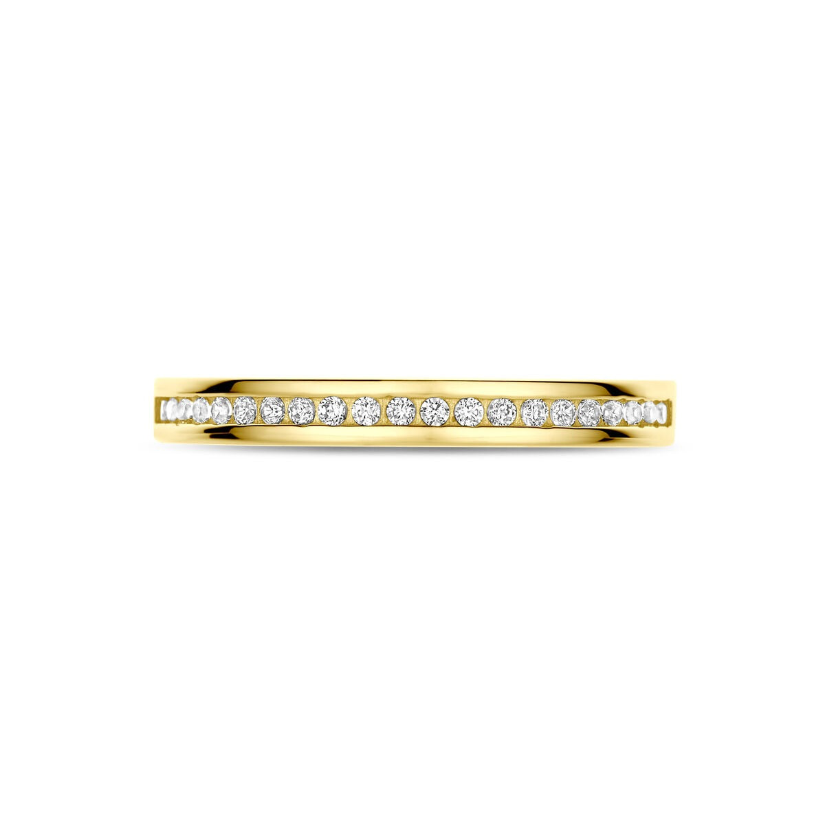 14k Żółte złoto pierścionek z cyrkonią – obrączka w oprawie, 2.5 mm szerokości