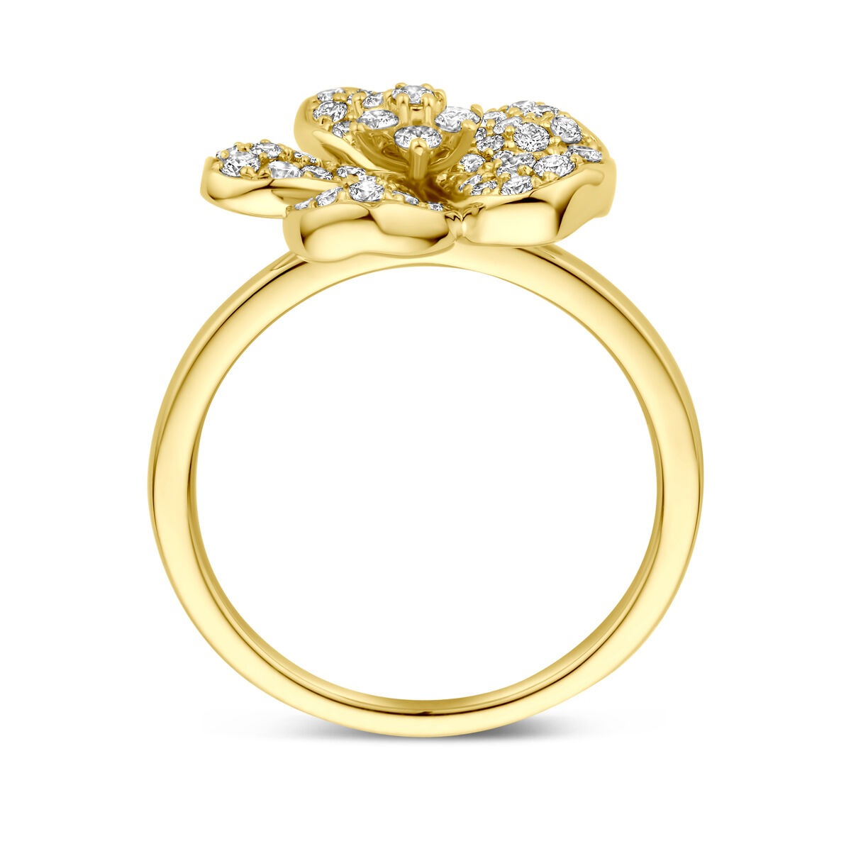 14k Żółte Złoto Pierścionek Kwiatowy z Diamentem – Elegancja w Rozkwicie dla Damskich