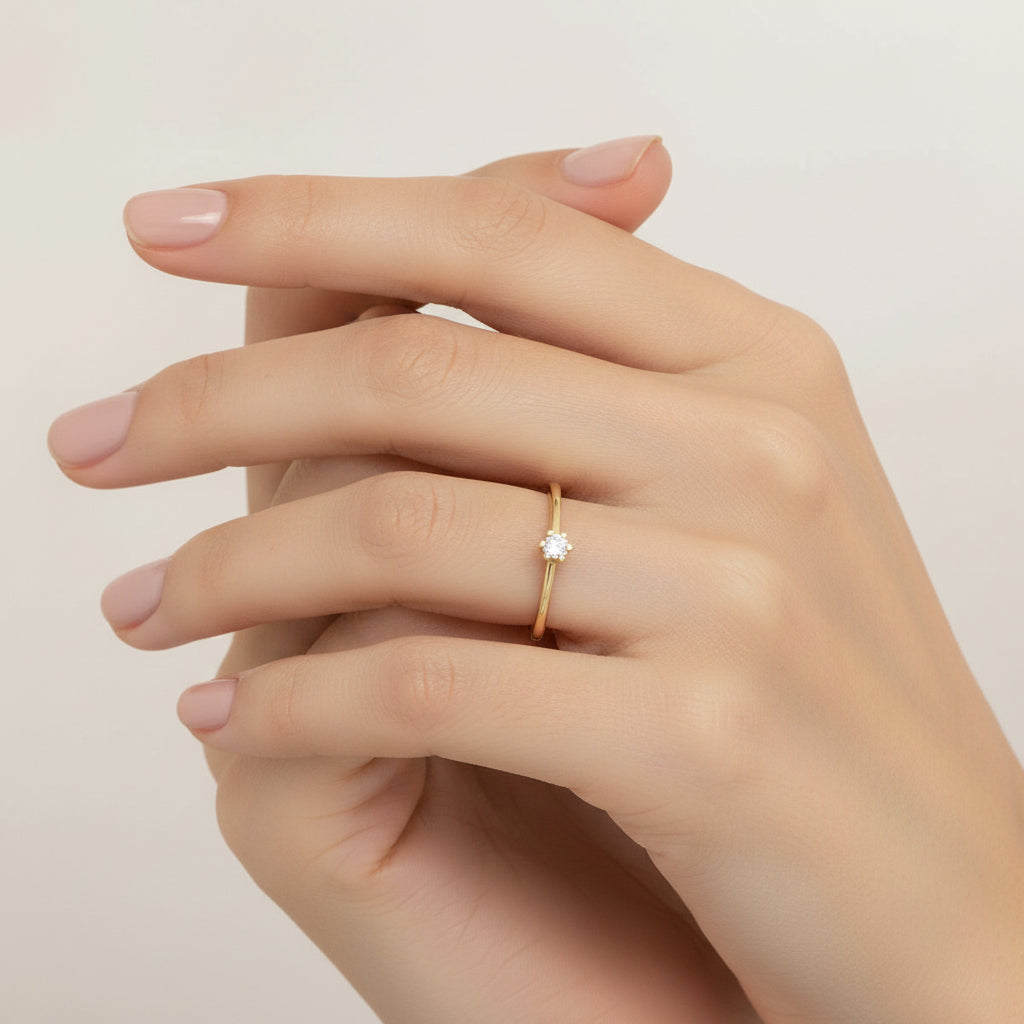14k Żółte złoto pierścionek z diamentem hodowanym w laboratorium