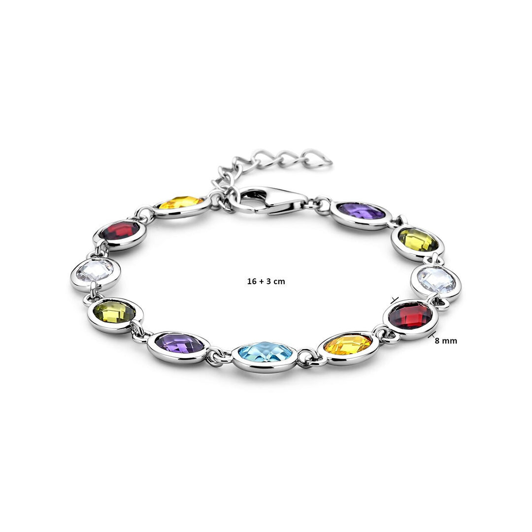 Zilveren armband met gekleurde zirkonia – gerhodineerd 925 zilver