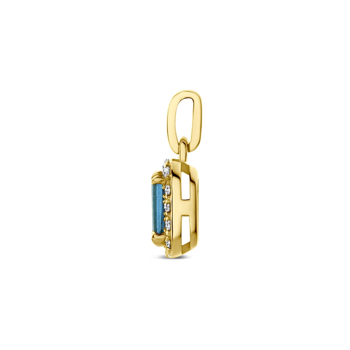 14k Żółte złoto wisiorek z topazem London blue i diamentem hodowanym w laboratorium