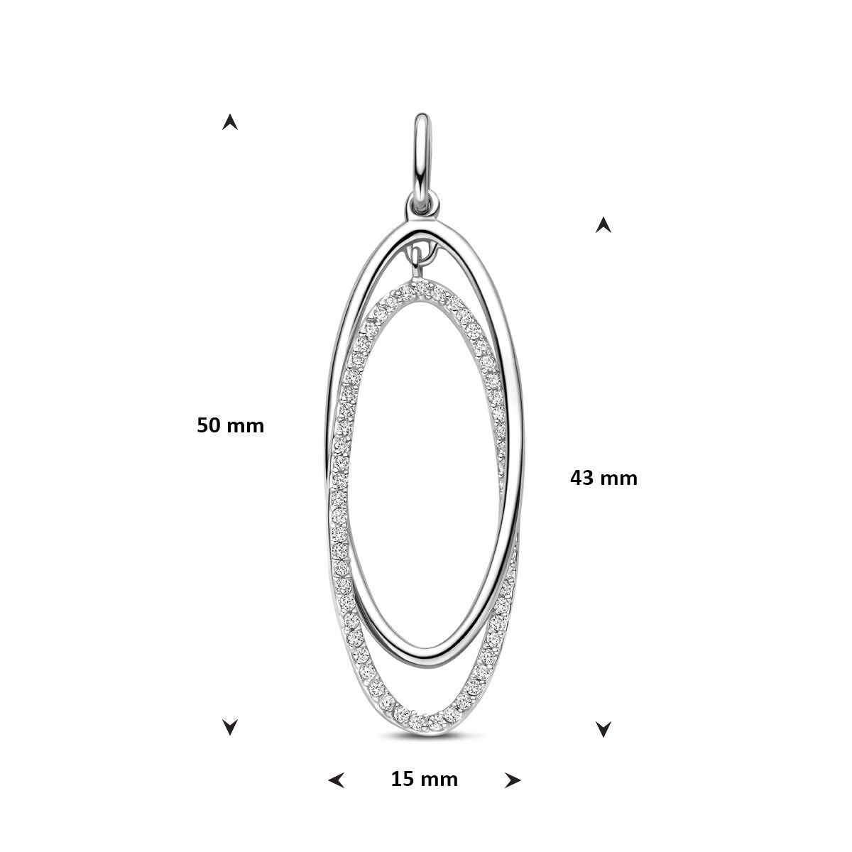 Srebrny wisiorek z cyrkonią – owalny wzór w stylu entourage 50 mm