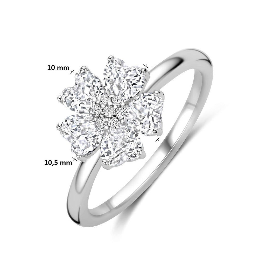 Gerhodineerd zilveren dames ring met hartvormige zirkonia – 10 x 10,5 mm