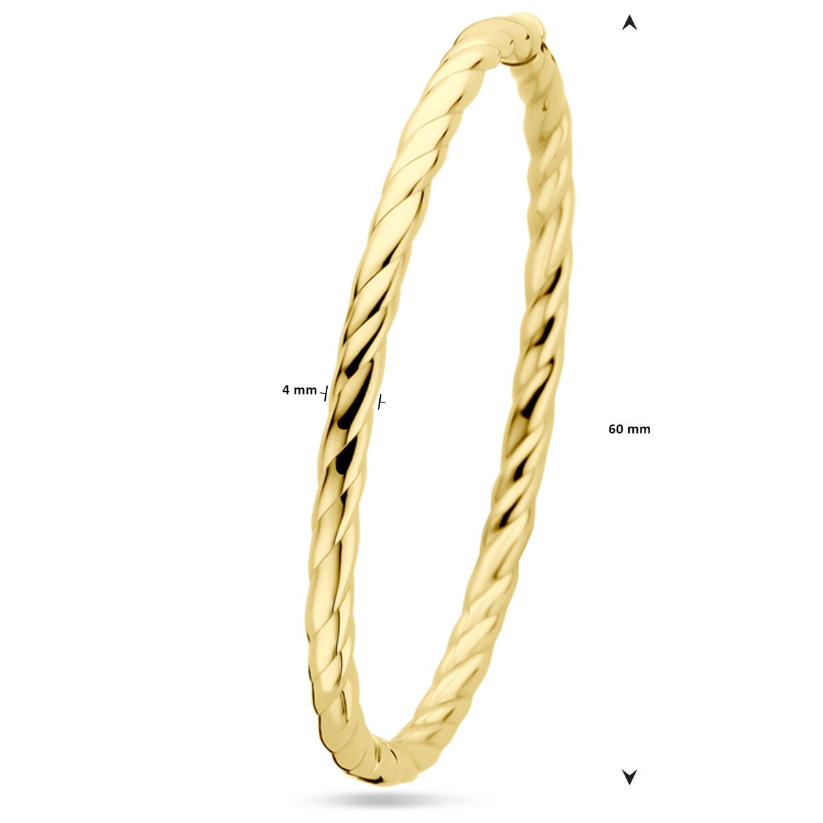 bangle z żółtego złota 14k z skręconą rurką – 4 mm szerokości, średnica 60 mm