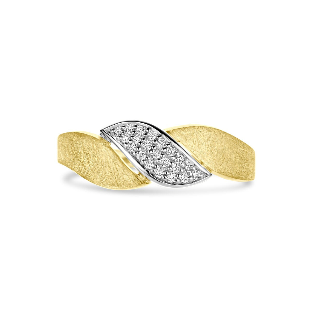 pierścionek poli/mat diament 0.08ct h si 14K bicolor złoto żółte/białe