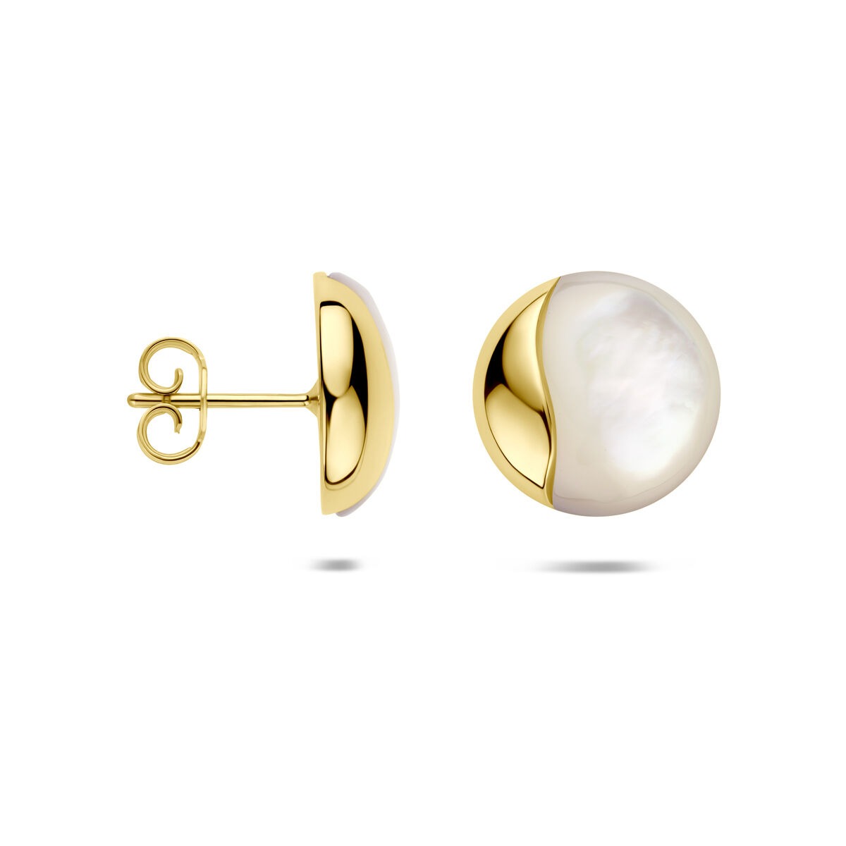 14k żółte złoto kolczyki wkrętki z perłową powłoką 14 mm