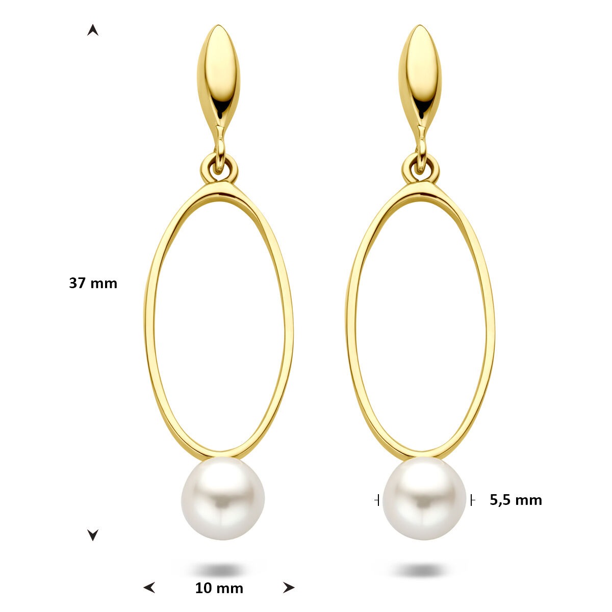 14k żółte złoto kolczyki z perłą 37 mm