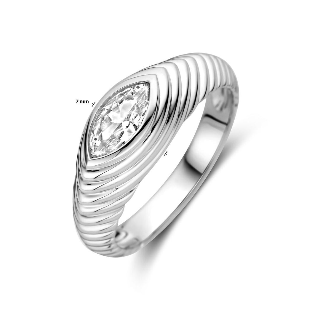 Zilveren damesring met markies geslepen zirkonia – gerhodineerd 925 zilver, 7 mm breed