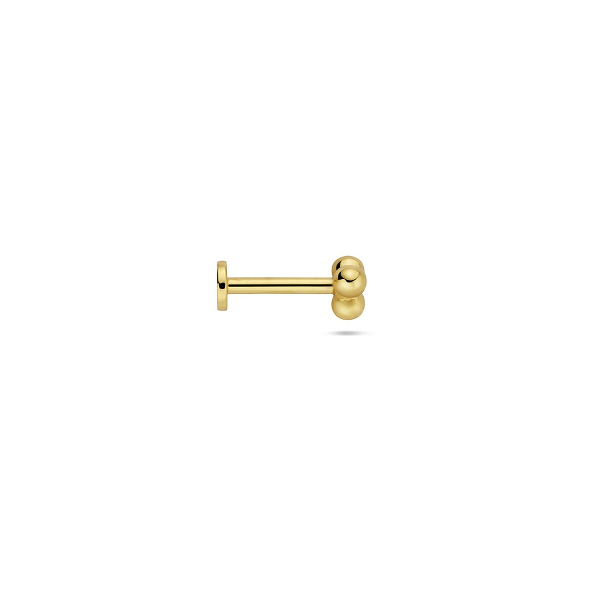 Pozłacany srebrny piercing z płaskim tyłem trzy kulki – 925 srebro