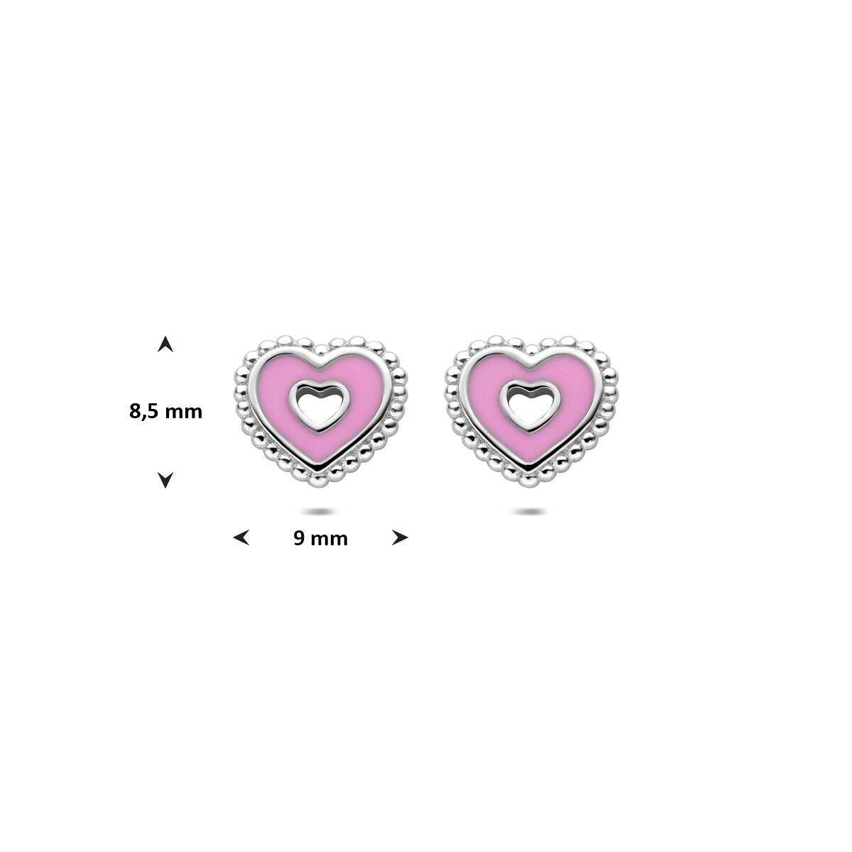 Srebrne kolczyki wkrętki serduszko – rodowane dziecięca biżuteria 8,5 mm