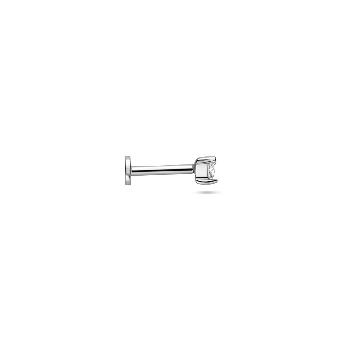 Srebrny piercing flat back z trójkątną cyrkonią – rodowany 925 srebro