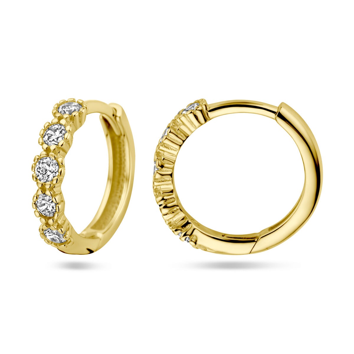 14k złote damskie kolczyki koła z cyrkonią – 13 mm