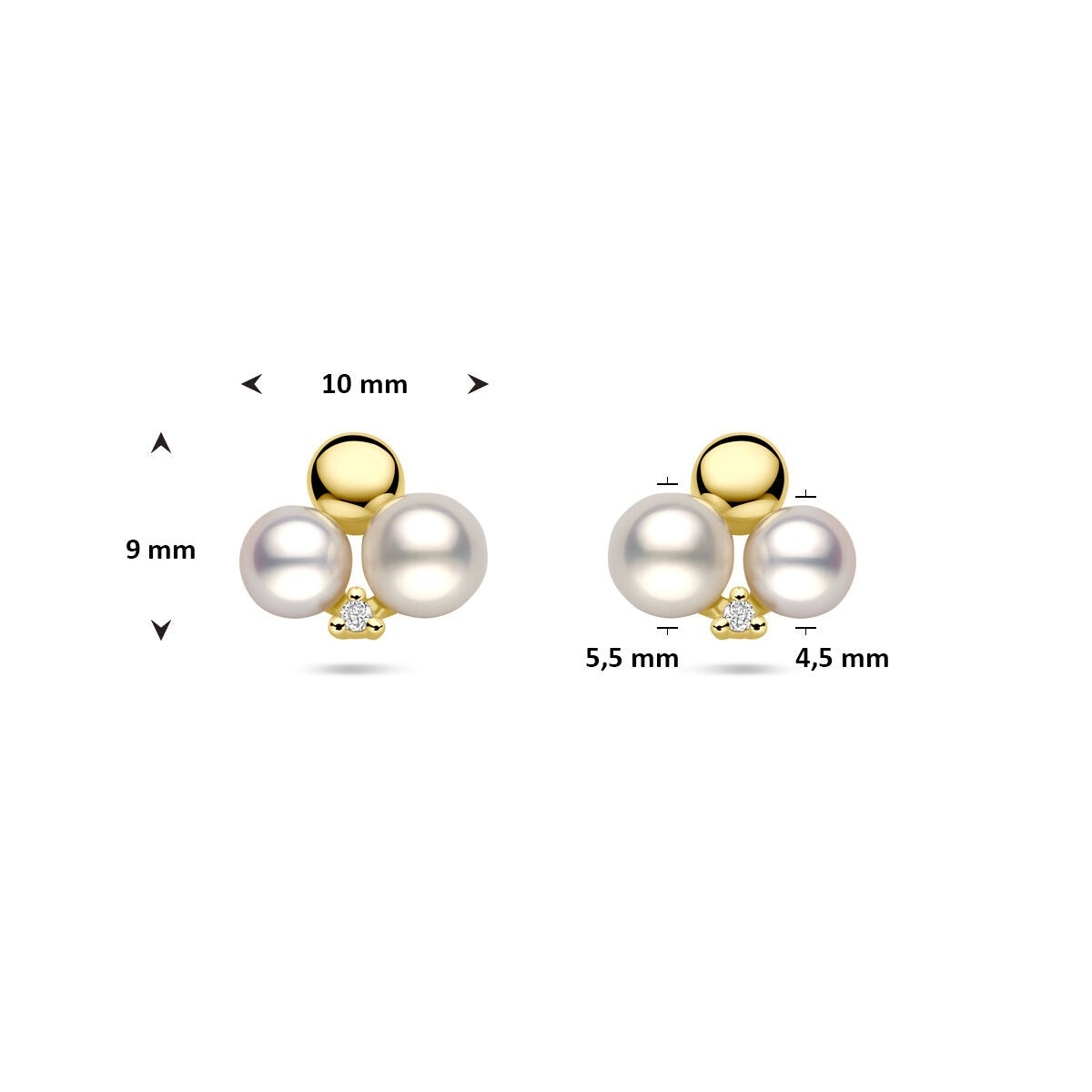 Złote kolczyki z perłą i diamentem – 14k damskie kolczyki wkrętki 0.02ct (2x 0.01ct) h si 9 mm