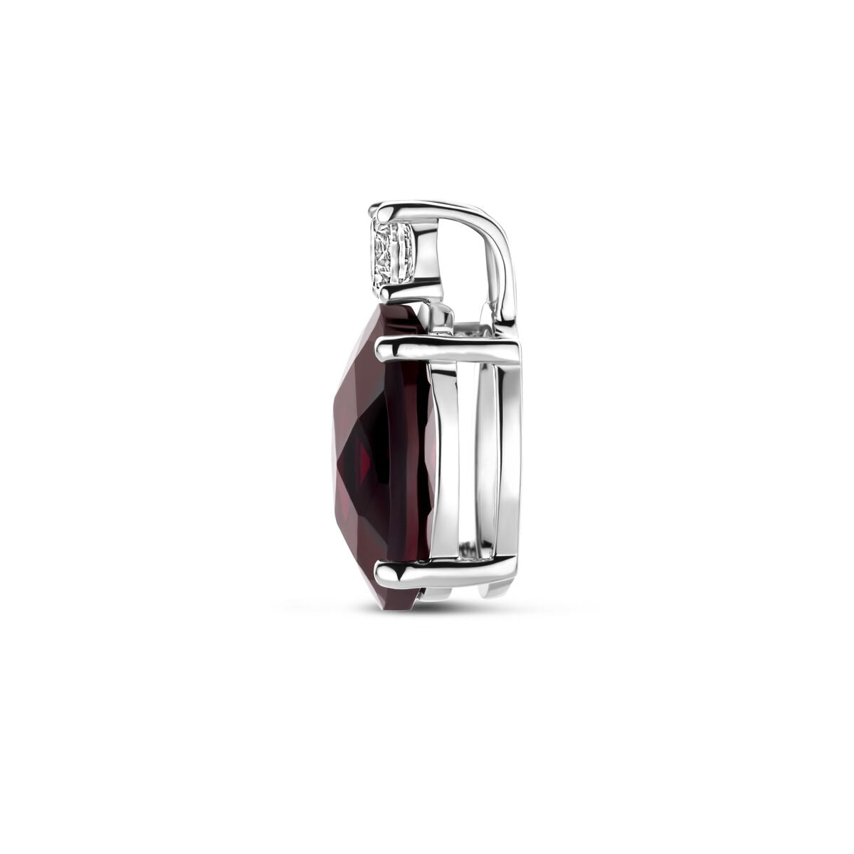 Srebrny wisiorek z granatem i cyrkonią – rodowany 925 srebro, 13 x 8 mm