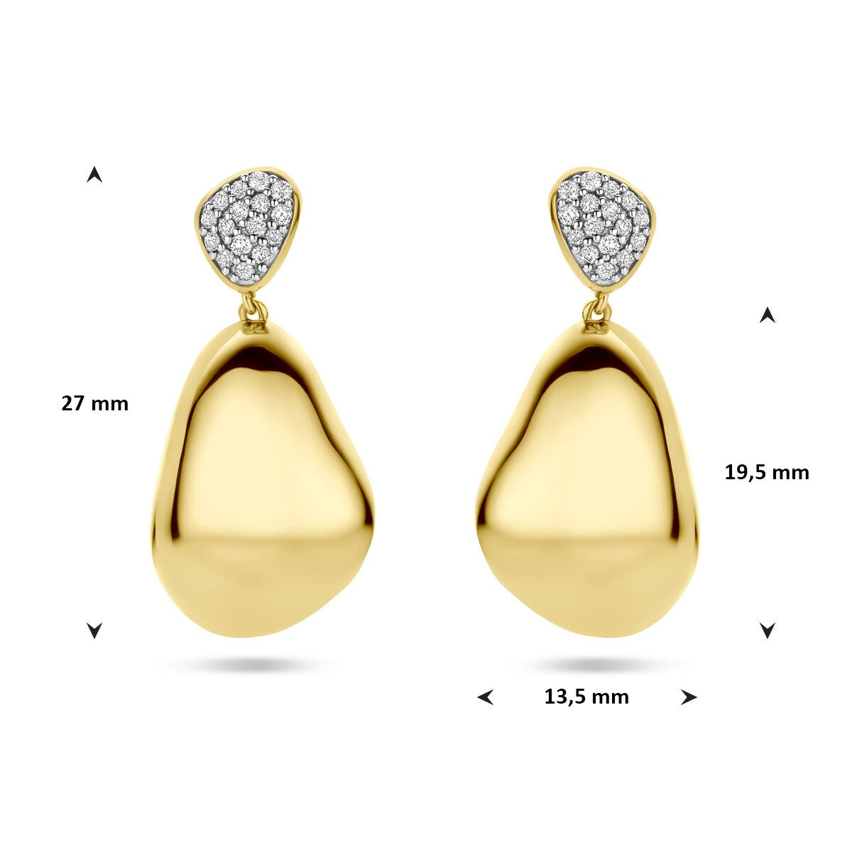 14k żółte złoto kolczyki z diamentem – 0.20ct (2x 0.10ct) h si 27 mm