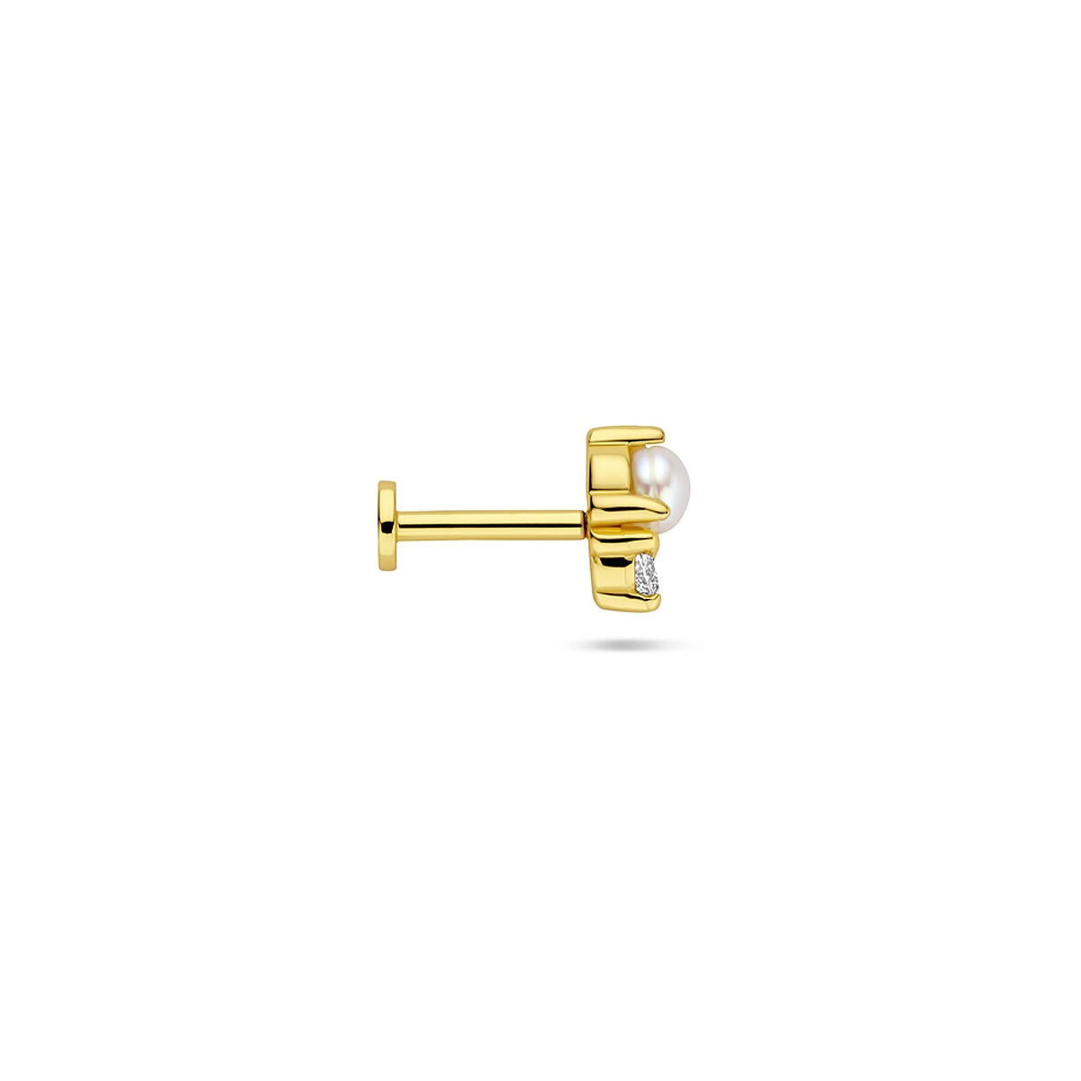 Pozłacany 925 srebrny płaski piercing z perłą i cyrkonią